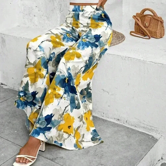 White Boho Women's Floral Print Super Wide-Leg Pants - Picture 5 of 5